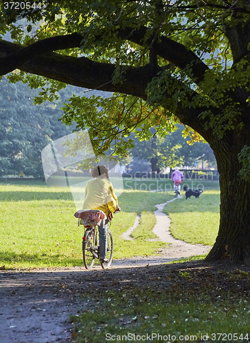 Image of Woman on the bicycle in park