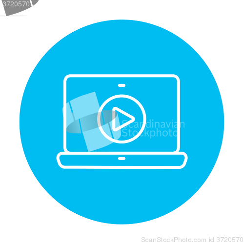 Image of Laptop with play button on screen line icon.