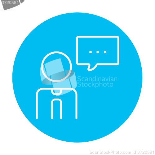 Image of Man with speech square line icon.