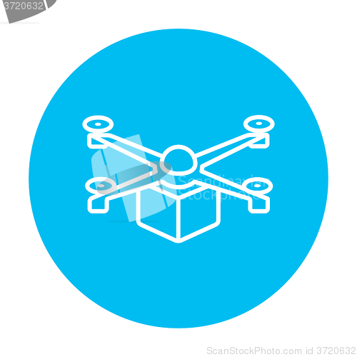 Image of Drone delivering package line icon.