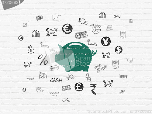 Image of Money concept: Money Box on wall background