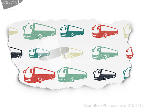 Image of Vacation concept: Bus icons on Torn Paper background