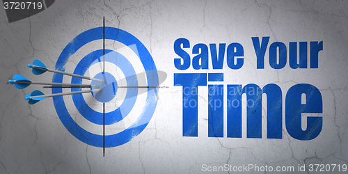 Image of Time concept: target and Save Your Time on wall background