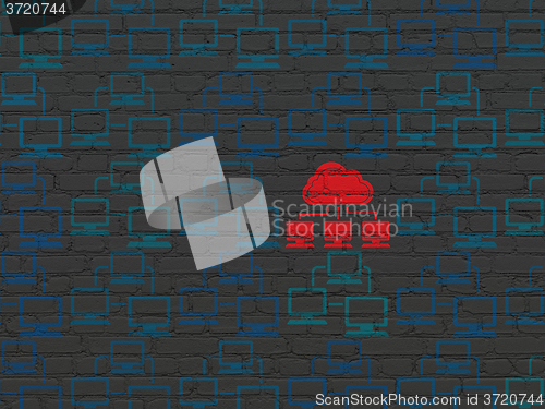 Image of Cloud networking concept: cloud network icon on wall background