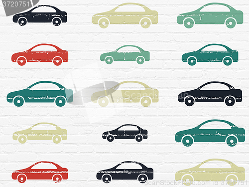 Image of Tourism concept: Car icons on wall background