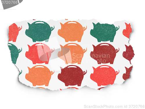 Image of Money concept: Money Box icons on Torn Paper background