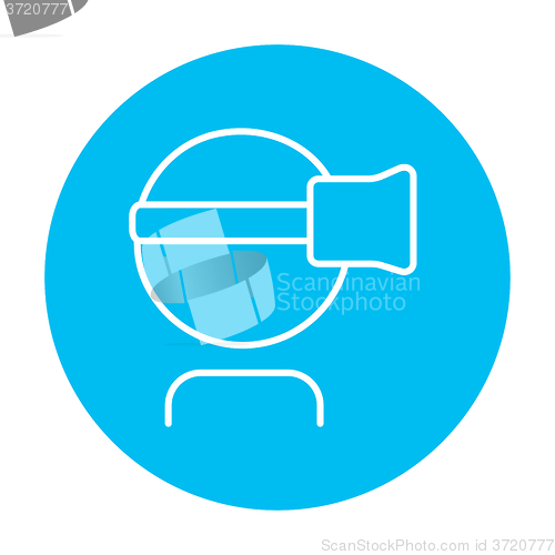 Image of Man wearing virtual reality headset line icon.