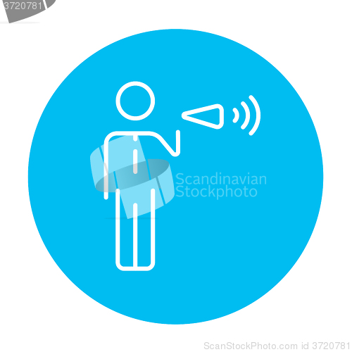 Image of Businessman with megaphone line icon.