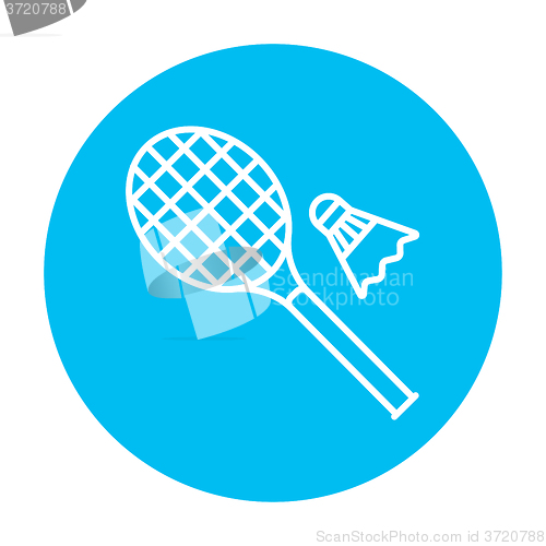 Image of Shuttlecock and badminton racket line icon.