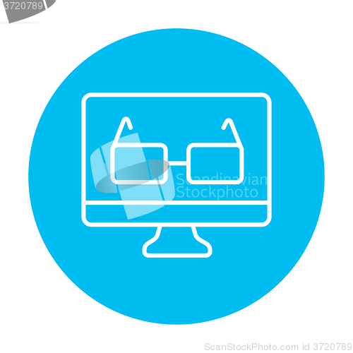 Image of Glasses on computer monitor line icon.
