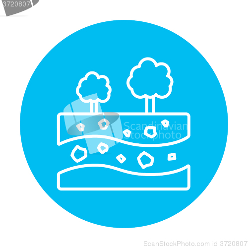 Image of Cut of soil with different layers and trees on top line icon.