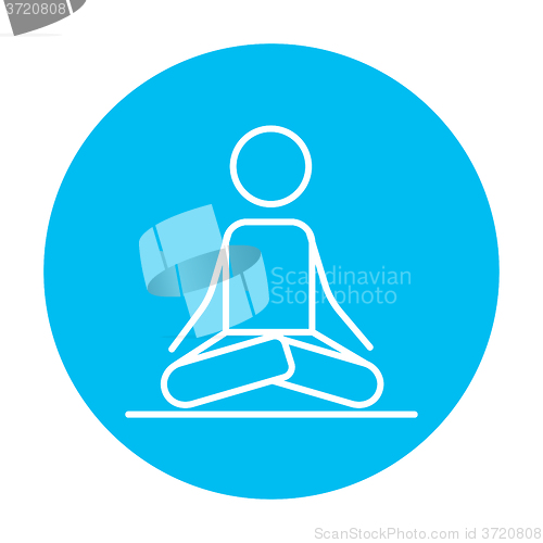 Image of Man meditating in lotus pose line icon.