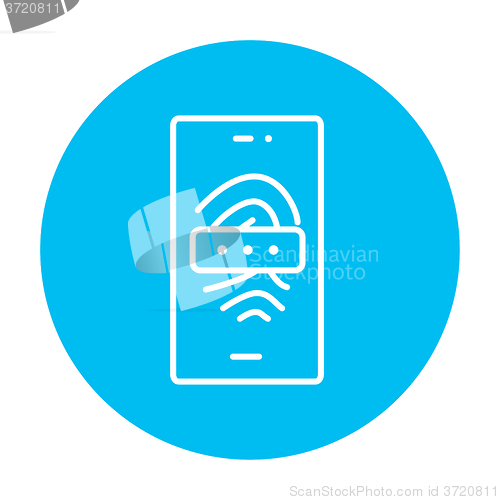 Image of Mobile phone scanning fingerprint line icon.