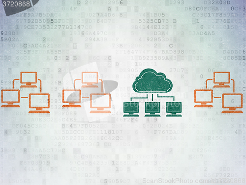 Image of Cloud computing concept: cloud network icon on Digital Paper background