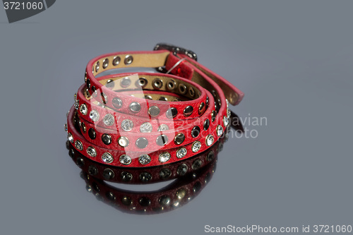 Image of leather bracelet with crystals