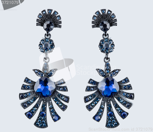 Image of Pear Diamonds Earrings. blue gems