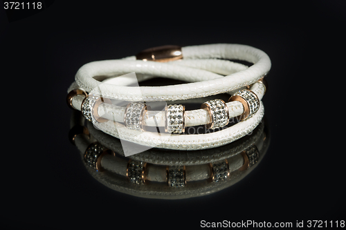 Image of leather bracelet with crystals