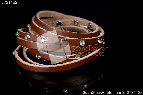 Image of leather bracelet with crystals