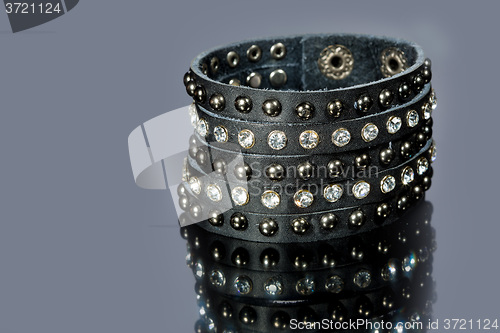 Image of leather bracelet with crystals