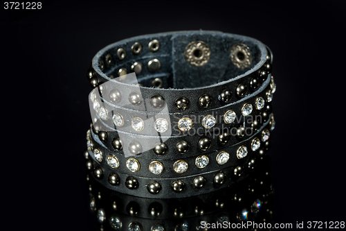 Image of leather bracelet with crystals