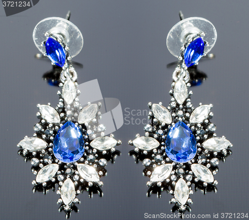 Image of Pear Diamonds Earrings. blue gems