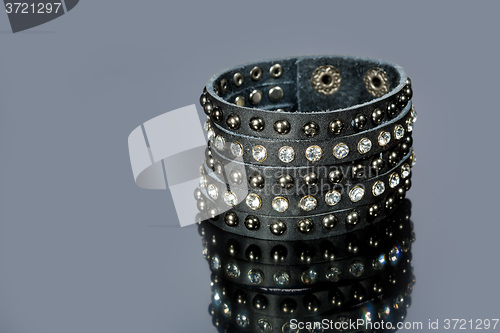 Image of leather bracelet with crystals