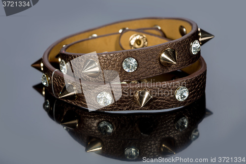 Image of leather bracelet with crystals