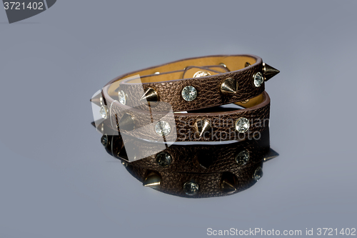 Image of leather bracelet with crystals