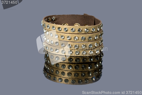 Image of leather bracelet with crystals