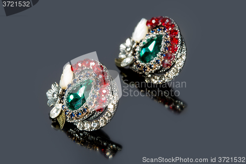 Image of Pear Diamonds Earrings. red gems