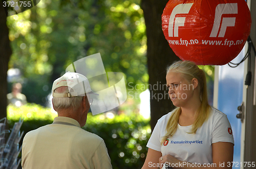 Image of Progress Party (FrP) campaign stand