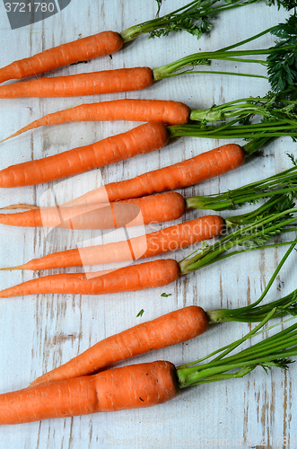 Image of Bunch of fresh carrots with green leaves