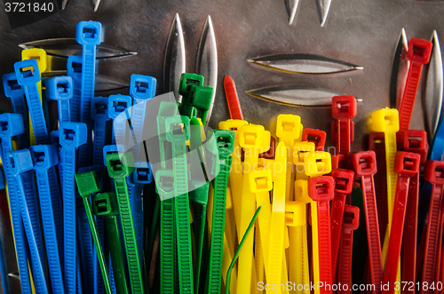 Image of Set colored cable ties, close up