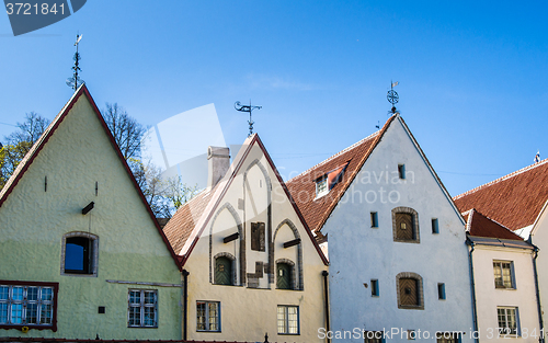 Image of Narrow street in the Old Town of Tallinn with colorful facades
