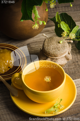 Image of Still life with linden tea and honey