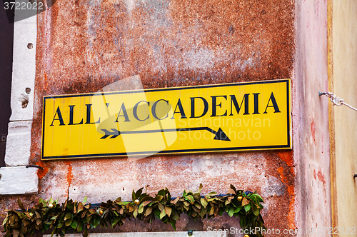 Image of All Accademia direction sign in Venice