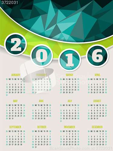 Image of Colorful 2016 calendar template with triangle background