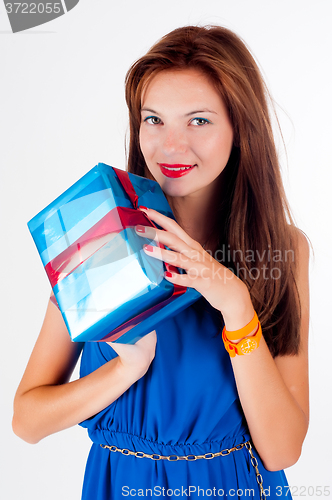 Image of happy woman with gift box