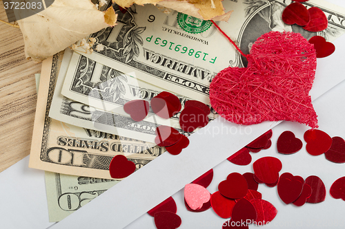 Image of valentine concept with hearts, dry roses and