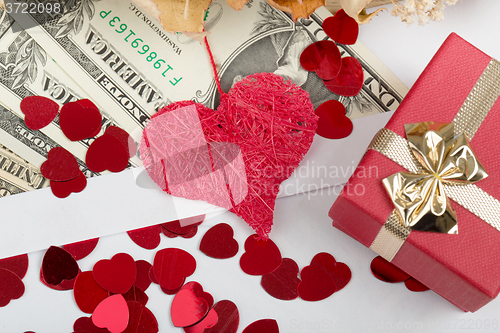 Image of valentine concept with hearts, dry roses and