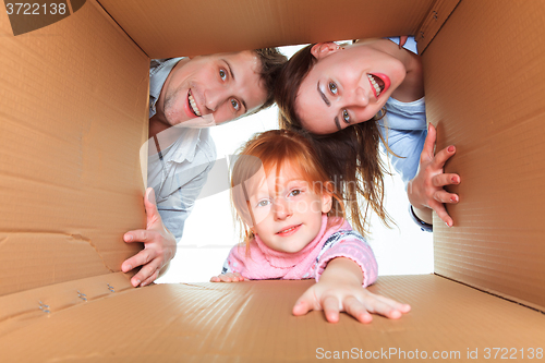 Image of Family in a cardboard box ready for moving house