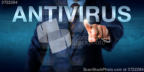 Image of Manager Touching ANTIVIRUS On A Screen