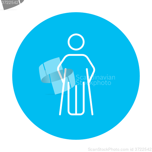 Image of Man with crutches line icon.