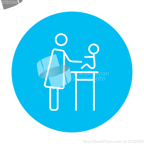 Image of Woman taking care of baby line icon.