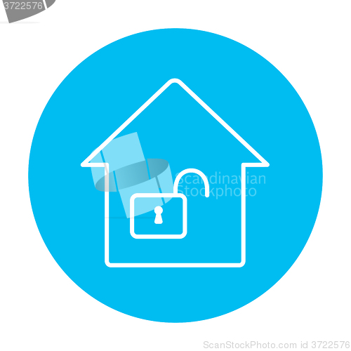 Image of House with open lock line icon.