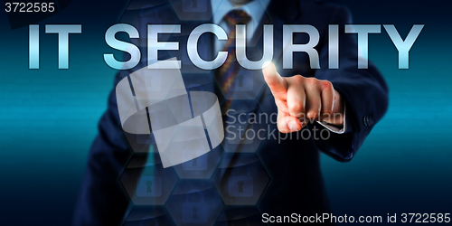 Image of Entrepreneur Pressing IT SECURITY Onscreen