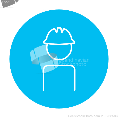 Image of Worker wearing hard hat line icon.