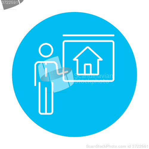 Image of Real estate agent showing house line icon.