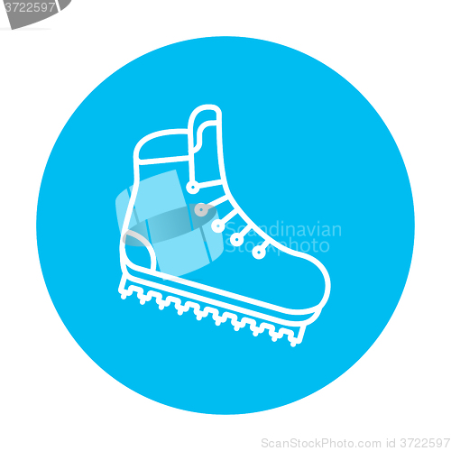 Image of Hiking boot with crampons line icon.