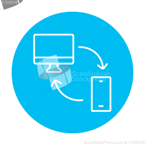 Image of Synchronization computer with mobile device line icon.